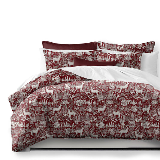 Edinburgh Maroon Red-White Duvet Cover Set