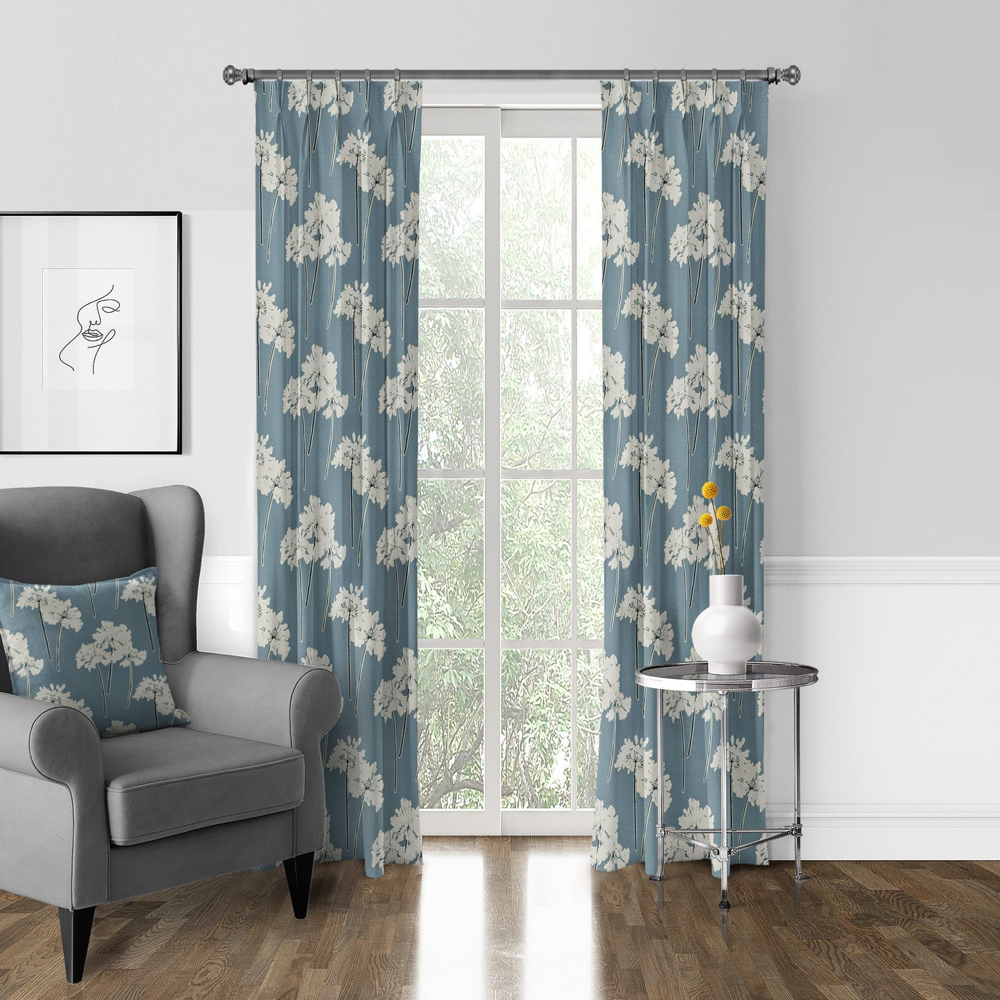 Summerfield Blue Pinch Pleat Drapes