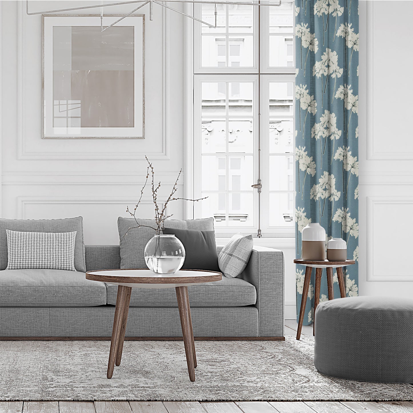 Summerfield Blue Pinch Pleat Drapes