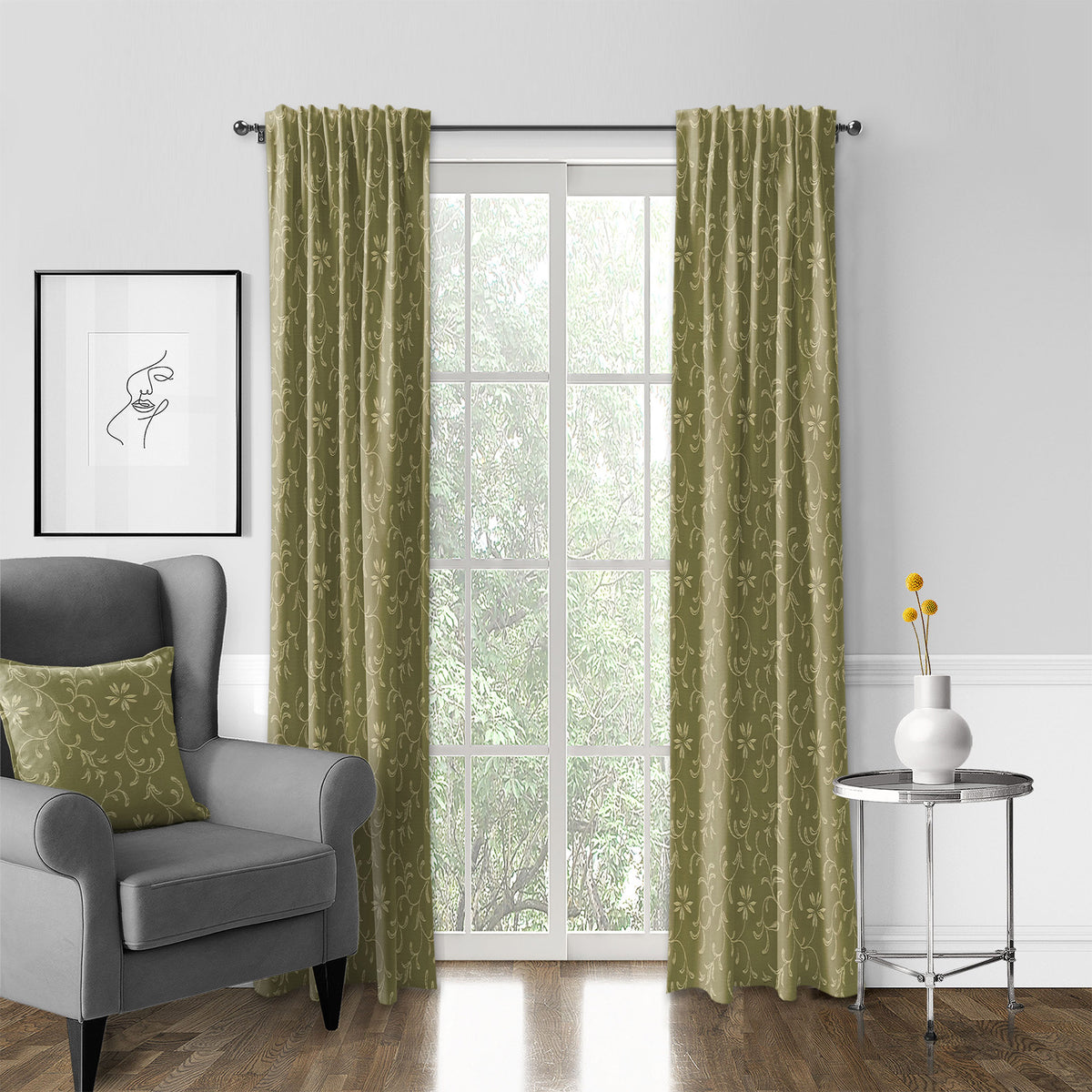 Hayba Olive Pole Top Drapes