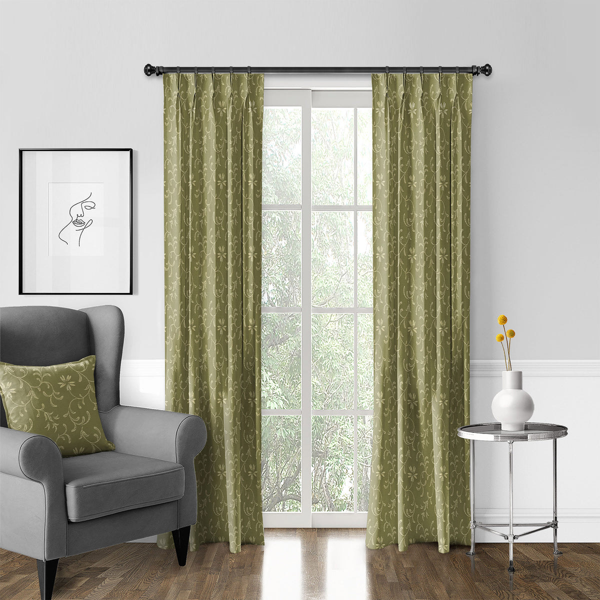 Hayba Olive Pinch Pleat Drapes