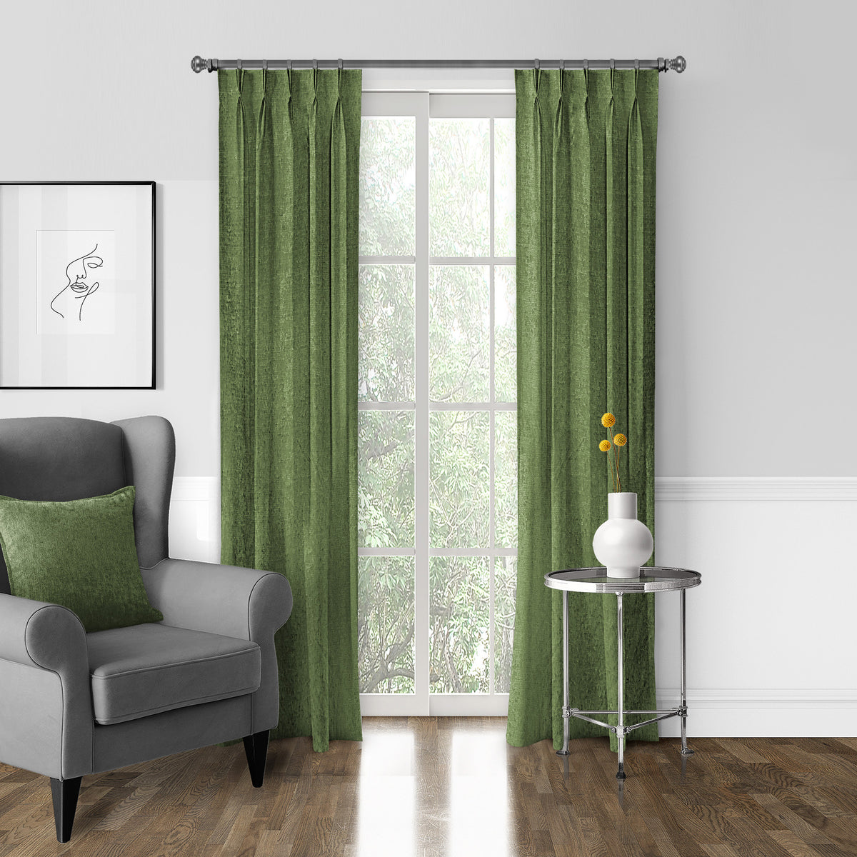 Juno Velvet Caper Pinch Pleat Drapes
