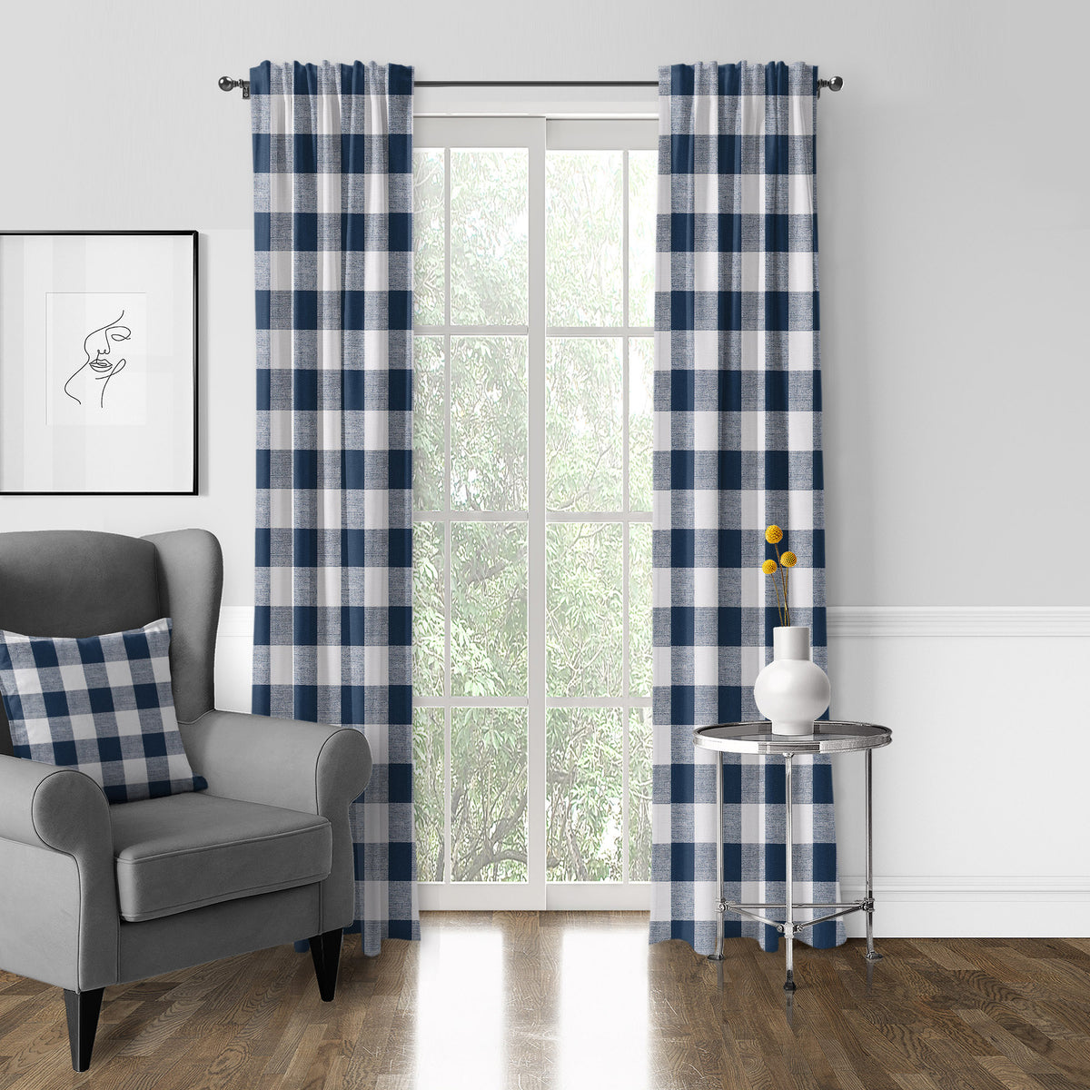 Lumberjack Check Indigo-White Pole Top Drapes