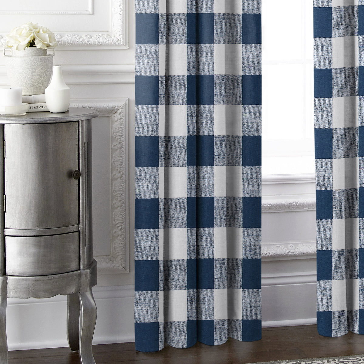 Lumberjack Check Indigo-White Pinch Pleat Drapes