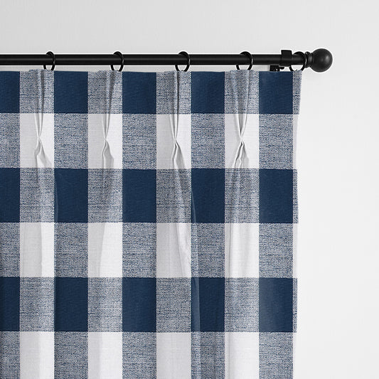 Lumberjack Check Indigo-White Pinch Pleat Drapes