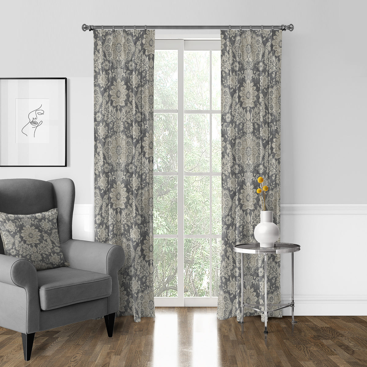 Osha Mocha-Charcoal Pinch Pleat Drapes