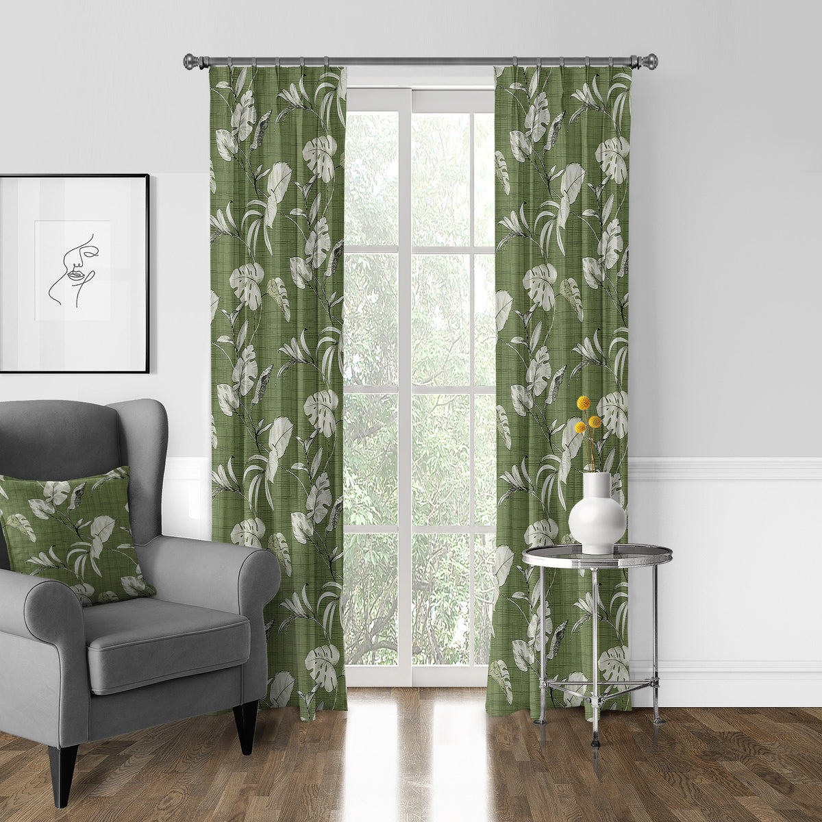 Tropez Green Pinch Pleat Drapes