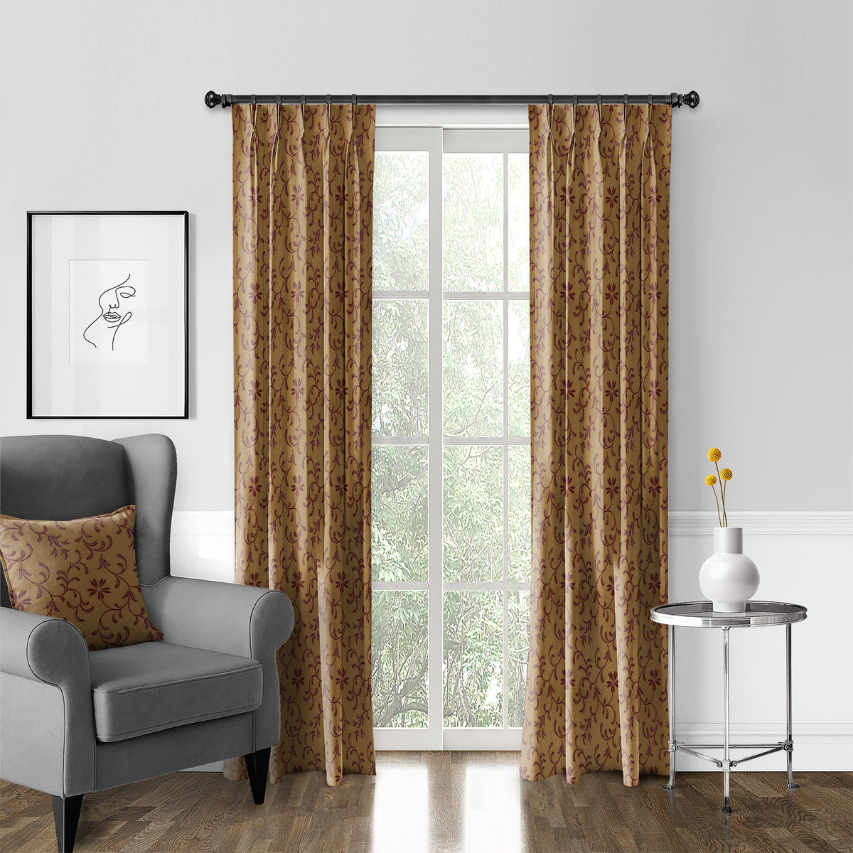 Rima Copper Cranberry Pinch Pleat Drapes