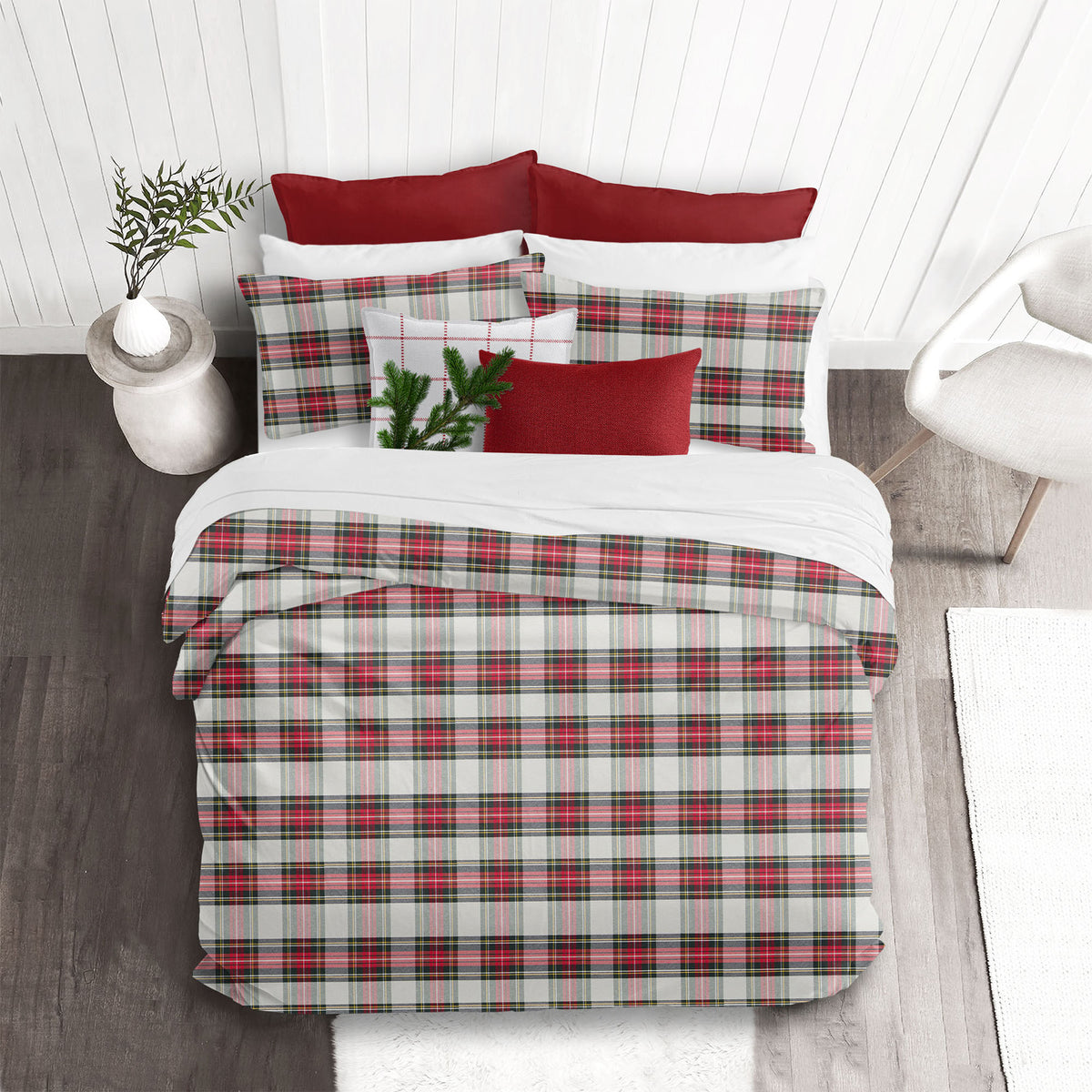 Royal Plaid Ivory-Red Duvet Cover Set