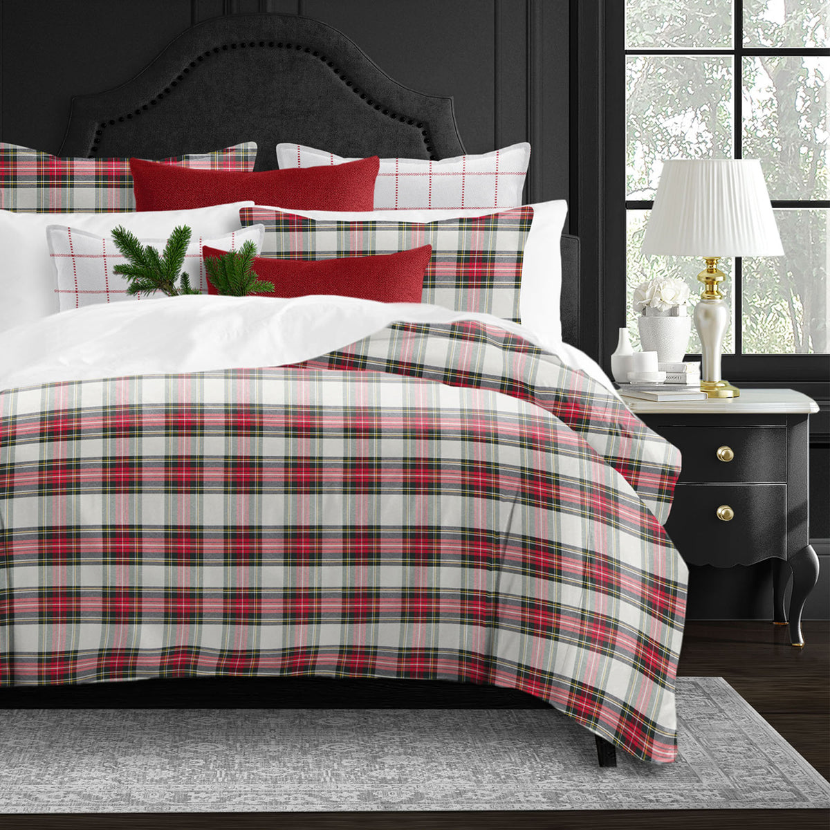 Royal Plaid Ivory-Red Duvet Cover Set