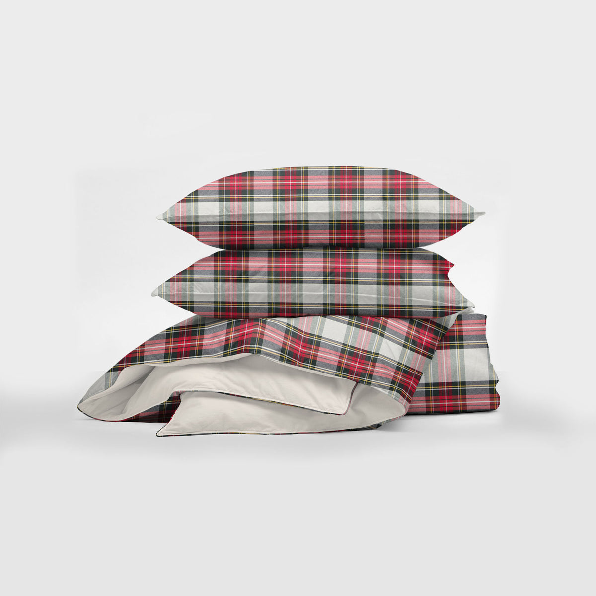 Royal Plaid Ivory-Red Duvet Cover Set