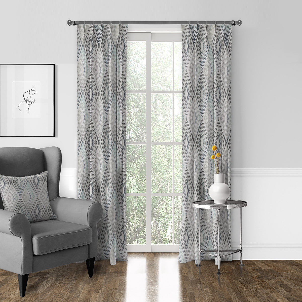 Sloane Seabreeze-Ivory Pinch Pleat Drapes