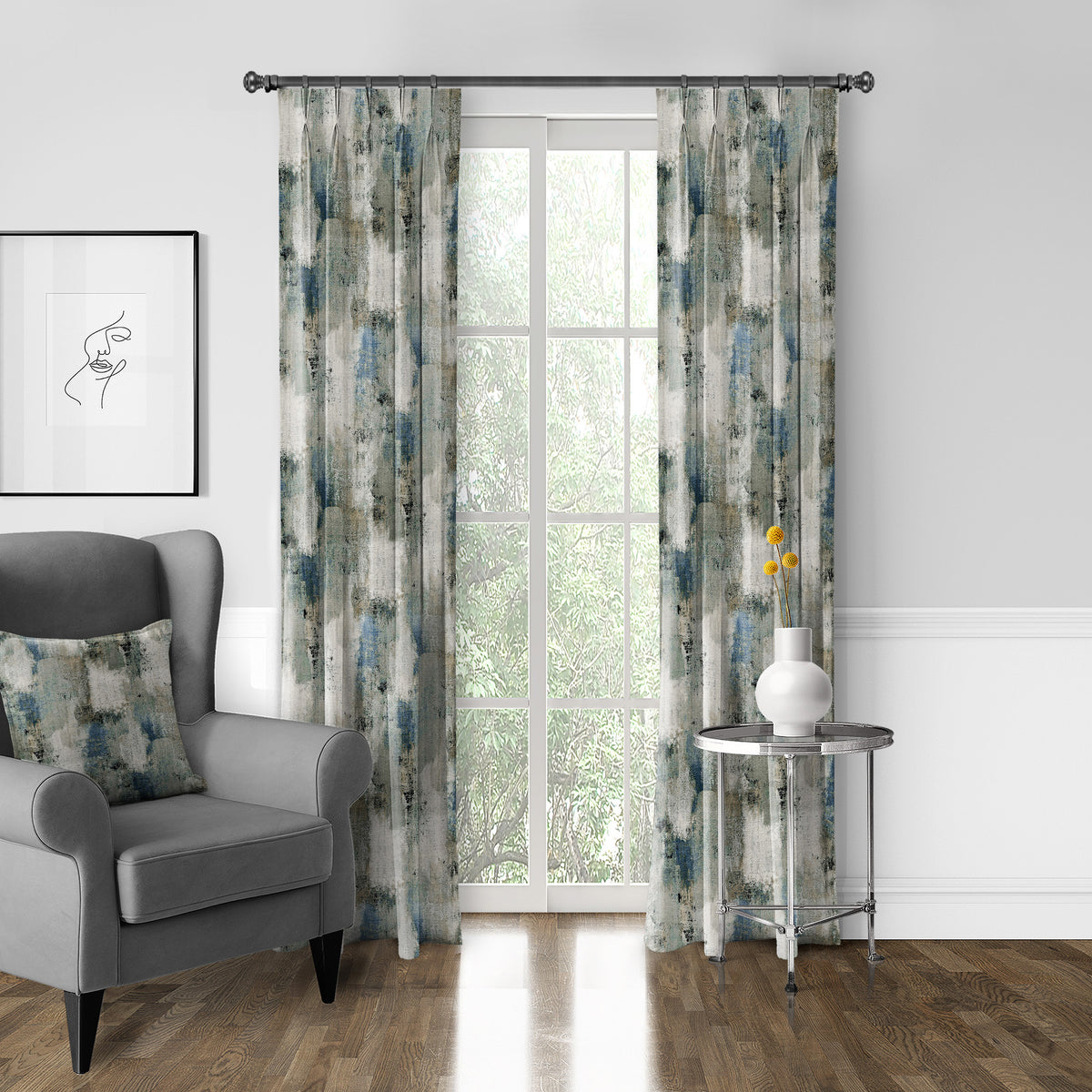 Thiago Linen Dark Denim Blue Pinch Pleat Drapes