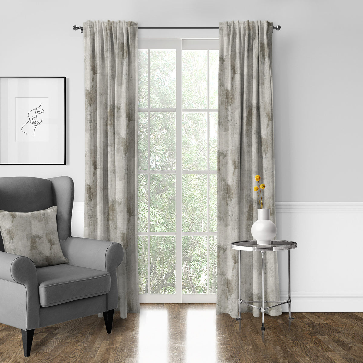 Thiago Linen Taupe (Marble) Pole Top Drapes