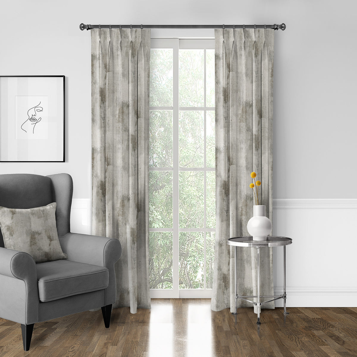 Thiago Linen Taupe (Marble) Pinch Pleat Drapes