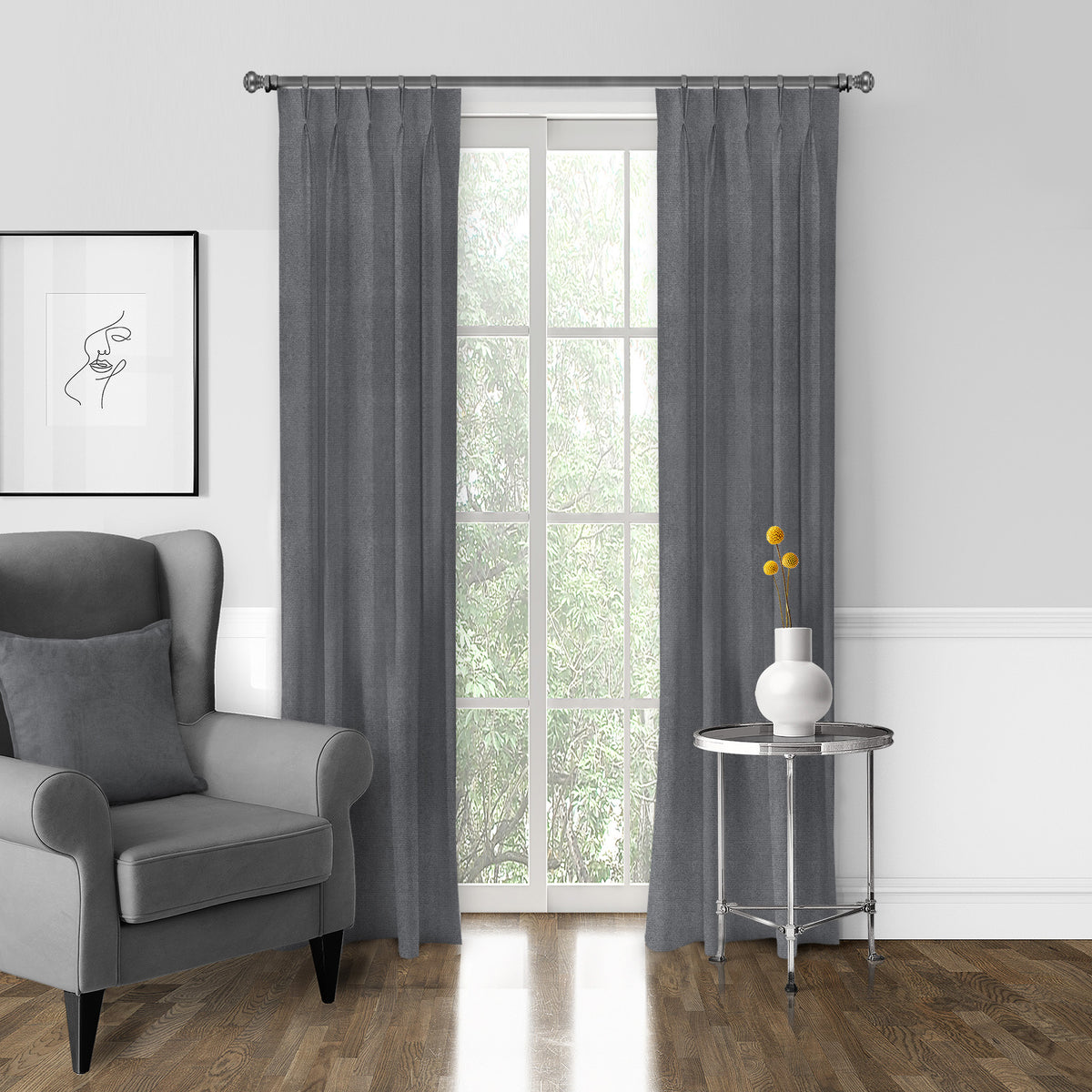 Vanessa Charcoal Pinch Pleat Drapes