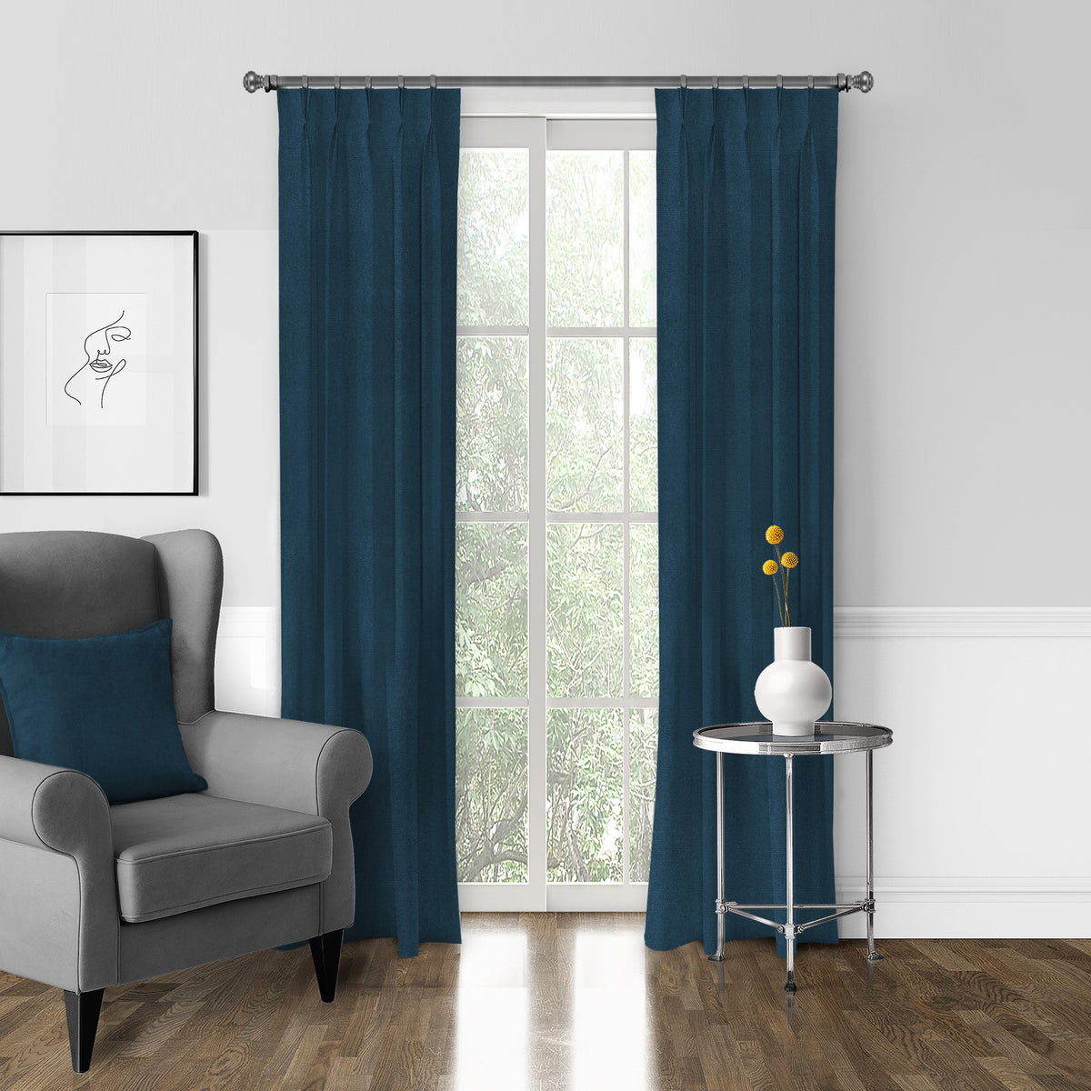 Vanessa Navy Pinch Pleat Drapes
